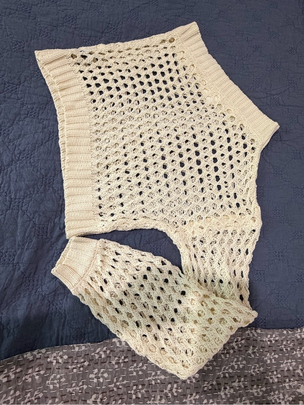 Maeve by Anthropologie One-Shoulder Crochet Sweater, beige